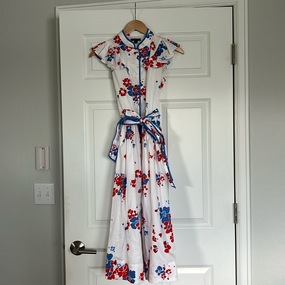 NWT Brooks Brothers Belted Midi Shirt Dress Ruffle 0